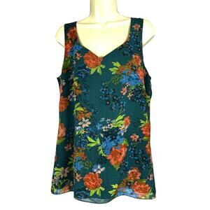 CAbi   Size M  Blue-Green 'Still Life' Floral  CAMI TANK TOP  #3449   Poly Crepe